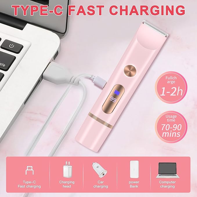 Bikini Trimmer for Women, Cordless& Painless& Waterproof Dual Head Shaver for Women Private Area& Face& Body, 2-in-1 Electric Razors, Bikini Shaver, Hair Trimmer with LCD, Travel Grooming Kit