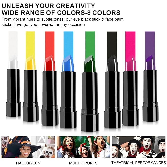 2 Pcs Black Face Paint Stick Eye Black Football Softball Baseball Lacrosse Sports Eyeblack Battle Paint Halloween Body Paint Makeup Cosplay SFX Costume Party Waterproof Face Painting Kit