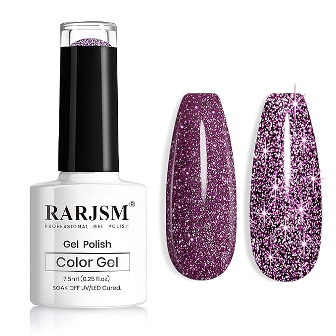 RARJSM Diamond Gel Nail Polish,Dark Purple Reflective Glitter Gelpolish,Sparkle Shiny Gel Nail Polish for Home Design Glitter Nail Art U V L E D Curing Reqired 7.5ml