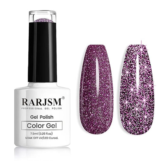 RARJSM Diamond Gel Nail Polish,Dark Purple Reflective Glitter Gelpolish,Sparkle Shiny Gel Nail Polish for Home Design Glitter Nail Art U V L E D Curing Reqired 7.5ml
