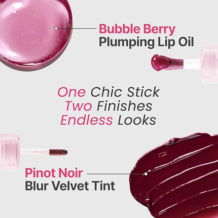 Epielle Herg Dual Lip Tint & Oil Pinot Noir & Bubble Berry, Double-Ended 2-in-1 Korean Lip Tint & Lip Plumper, Long-Lasting, Stocking Stuffers