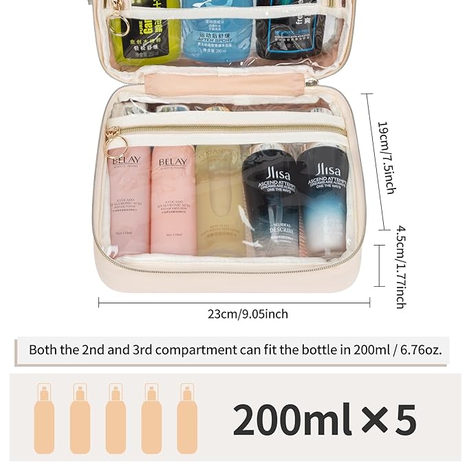 CUBETASTIC Clear Makeup Bags, Travel Make Up Organizer Storage Case, Hanging Toiletry Bag with Zipper Compartment, Small Travel Bag for Toiletries Portable Cosmetic Skincare Pouch with Handle