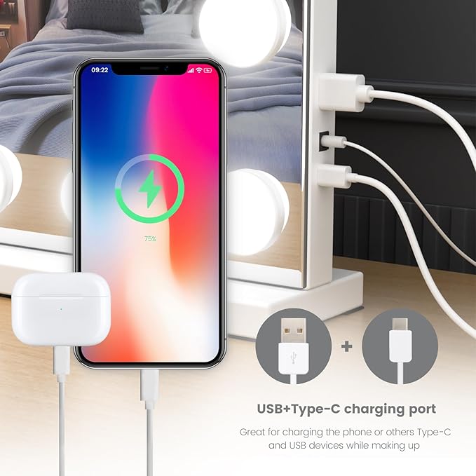 Vanity Mirror with Lights, 32"x 24" Large Hollywood Vanity Mirror with Detachable 10X Magnification & 24 Dimmable 3 Colors Modes LED Bulbs, Tabletop or Wall Mounted,White