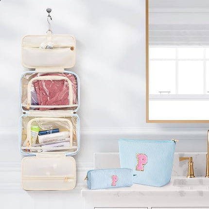 Toiletry Bag Small Make Up Bag Set - Travel Makeup Bag Pouch for Women Cosmetic Pouch Cute - Personalized Gifts Mom Gifts for Women Her - Blue P