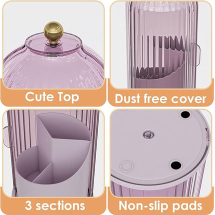 Makeup Brush Holder with Lid 360 Rotating Clear Dustproof Make Up Organizers for Vanity Bathroom Countertop, Pink