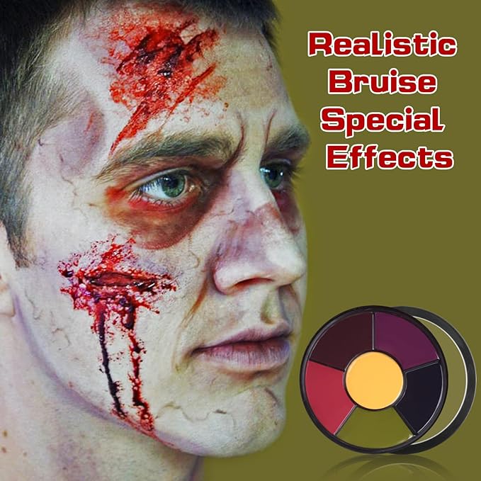 Liquid Latex Scar Wax SFX Makeup Kit with 6 Color Bruise Wheel Face Body Paint Palette+Fake Blood Splatter Spray+Squirt Blood+Coagulated Blood Gel+Spatula Sponges for Fake Scars Wounds Burns