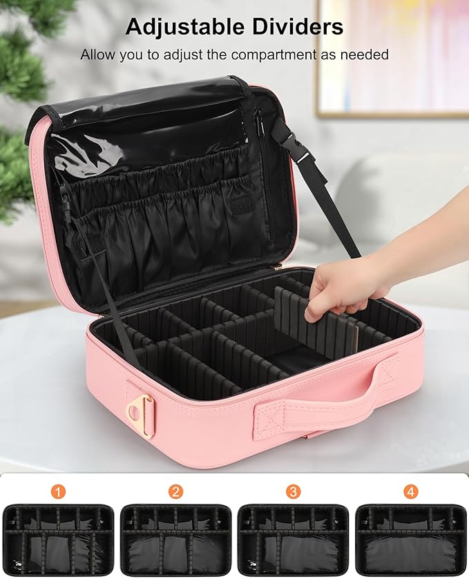 Relavel Travel Makeup Train Case Makeup Cosmetic Case Organizer Portable Artist Storage Bag with Adjustable Dividers for Cosmetics Makeup Brushes Toiletry Jewelry Digital Accessories
