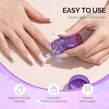 MelodySusie French Nail Stamper, Nail Stamper Kit, Silicone Nail Stamp, Long and Short Stampers with Scrapers, 4PCS Nail Stamper Tool for French Manicure DIY Home Nail Design Salon, Purple