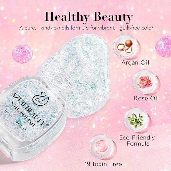 AZUREBEAUTY Broken Dimond Pink Nail Polish Set,Nail Polish Quick Dry Natural Boundless Shine Nail Lacquer Fingernail Polish Kit Salon-Quality for Women 2Pcs 0.34 oz