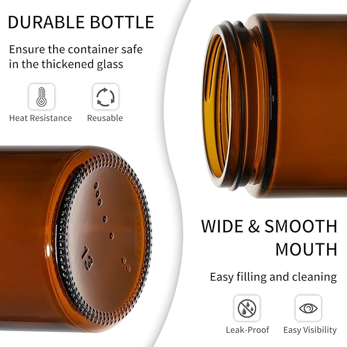 KEYWING 30Pack Amber Glass Jars with Black Lids, 8 oz Empty Cosmetic Jars with Inner Liners, Round Lotion Containers for Cream, Powders and Ointments