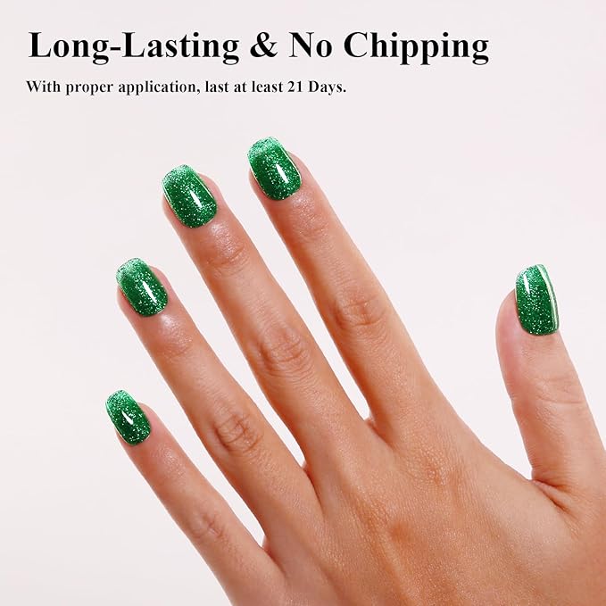 Imtiti Glitter Gel Nail Polish, Green Glitter Gel Polish Soak Off LED U V Shimmer Sparkle Christmas Green Nail Gel Polish Fall Winter DIY Nail Art Starter Manicure Salon 10ML
