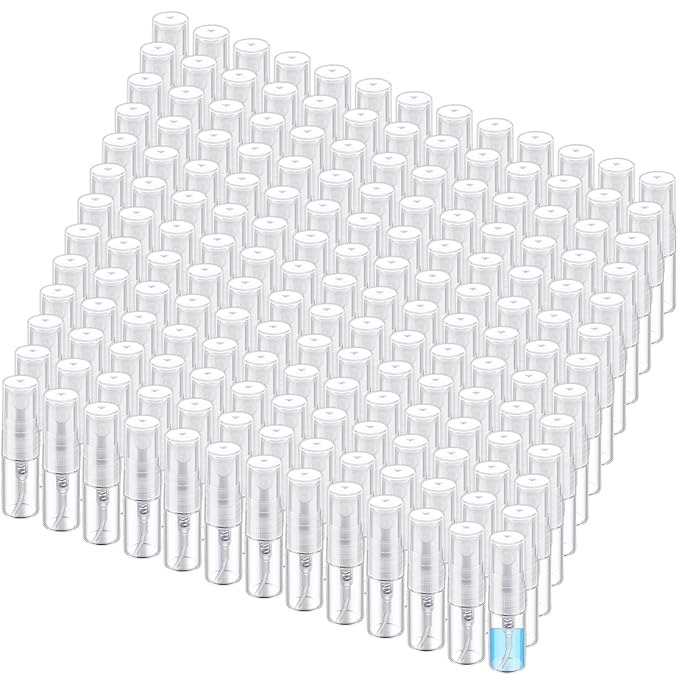 Zhehao 100 Pcs Mini Spray Bottles 2 ml Clear Glass Perfume Bottles Refillable Fine Mist Perfume Atomizer Portable Empty Sample Containers for Cleaning, Essential Oils, Travel (Clear Cap)
