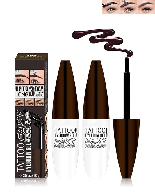 2 Pcs Tattoo Peel Off Eyebrow Gel Tinting Set,Peel Off Gray Brown Tinted Eye Brow Long Lasting up to 3 Days Waterproof Transferproof Eyebrow Tattoo Women Brow Makeup Full& Defined Looking Brow-03