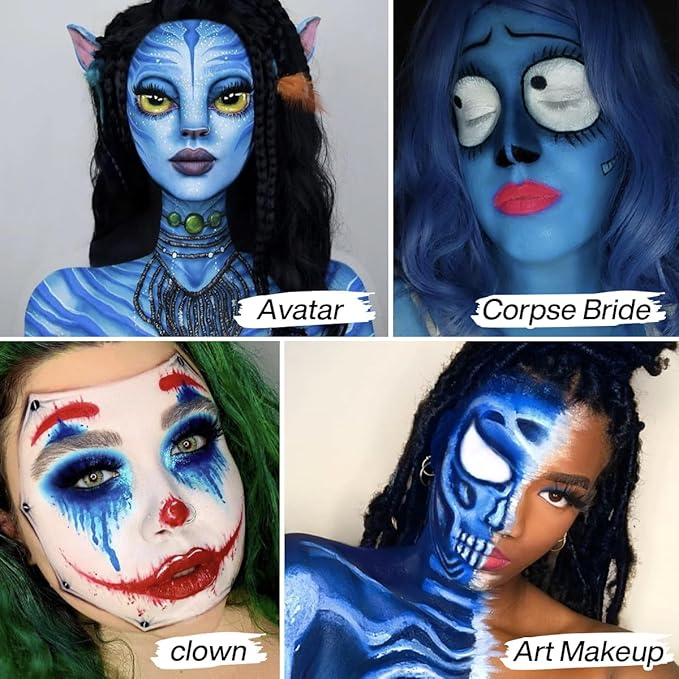 Blue Face & Body Paint Makeup Foundation, Professional Royal Blue Face Painting for Adults & Kids,Oil-Based Non-Toxic Cream Greasepaint for Halloween Makeup FX,Cosplay Costumes, Festivals,Smurf,Avatar