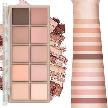 10 Colors Eyeshadow Palette,Light Beige Nude Pink Brown Naturing Eye Shadow Makeup,Blendable High Pigmented,Neutral Smokey,Long Lasting High Pigment Matte Eyeshadow for Older Women Gift Kit (Milk Tea)