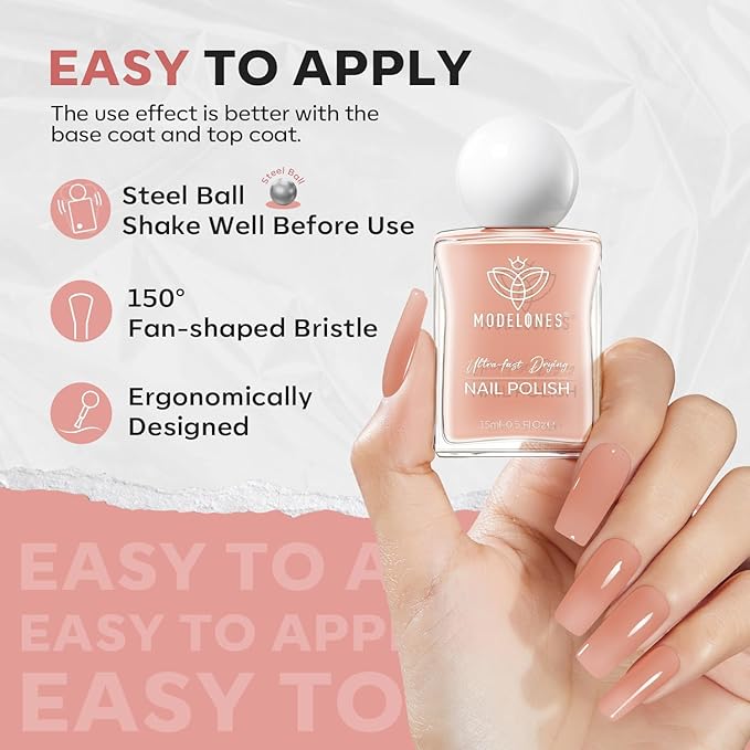 modelones Sheer Nude Nail Polish, 15 ml Jelly Nail Polish Clear Translucent Pink Quick Dry Nail Lacquer Strengthener Long Last Finger Toe Nail Art DIY Manicure Gift for Women Girls 0.5 Fl Oz