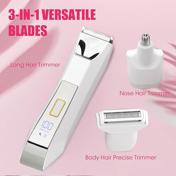 Karrte Women's Razors for Shaving Pubic Hair, 3-in-1 Wet & Dry Bikini Trimmer for Women's Private Area, Replaceable Ceramic Blade Head Electric Shaver with Travel Lock