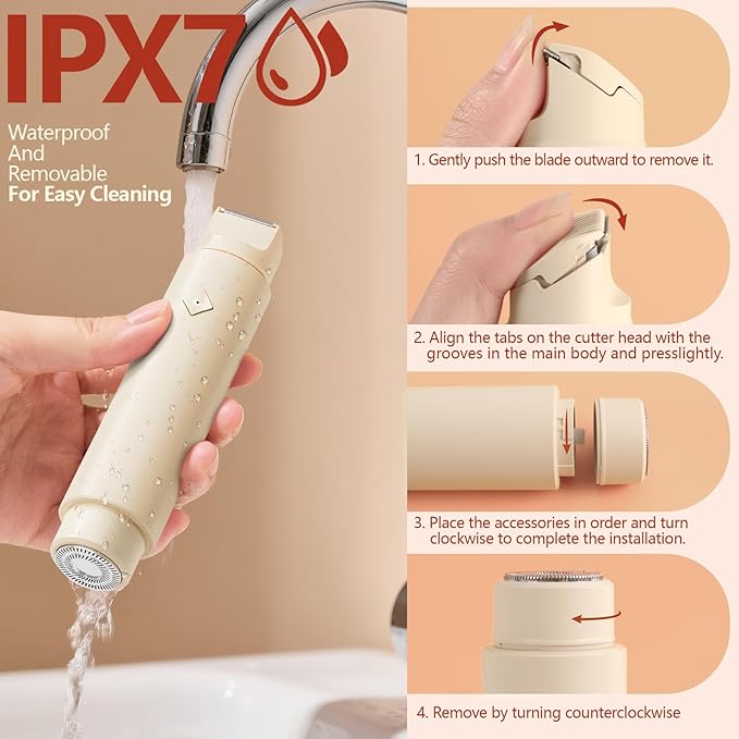 Electric Bikini Trimmer for Women - Dermave Bikini Shaver, Dual Head Shaver Women, 2-in-1 (Beige)