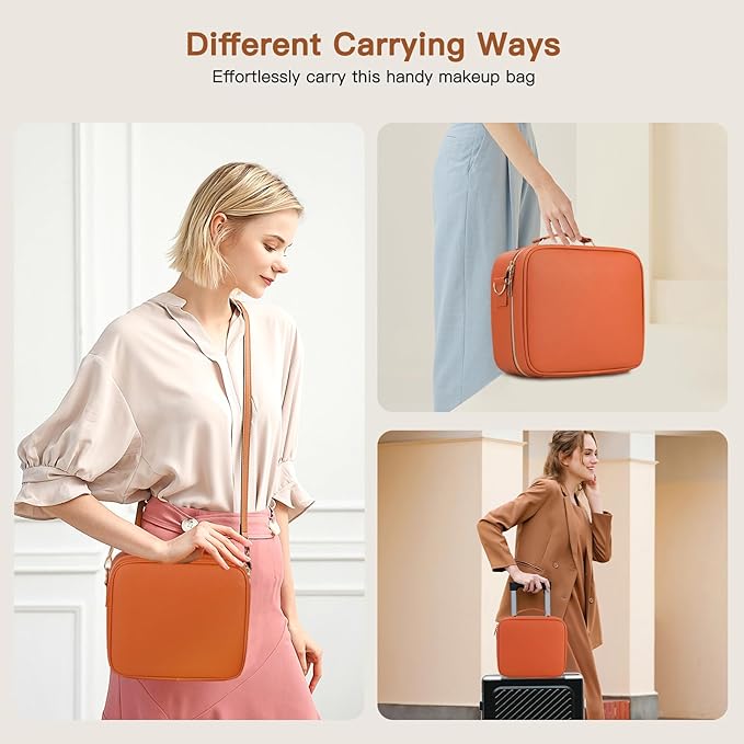 Travel Makeup Bag with LED Mirror, Cosmetic Bags for Women with Light up Mirror, Travel Essentials Makeup Organizer, Makeup Case with Adjustable Dividers and Brush Holder, 3 Color Lights