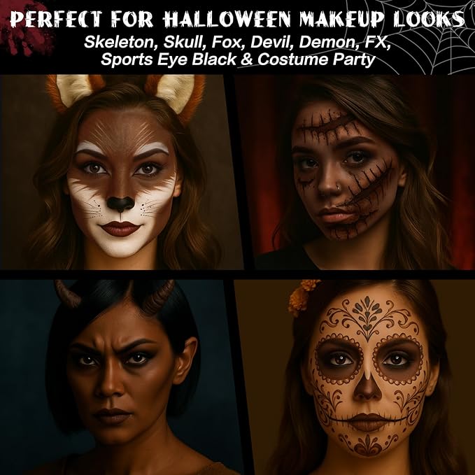 BOBISUKA Brown Face & Body Paint Stick Water-Based Washable Face Paint Makeup Stick for Halloween Skeleton, Skull, Devil, Demon, Fox, Hunting, Camo, Cosplay, SFX, Sports Eye Black & Costume Party