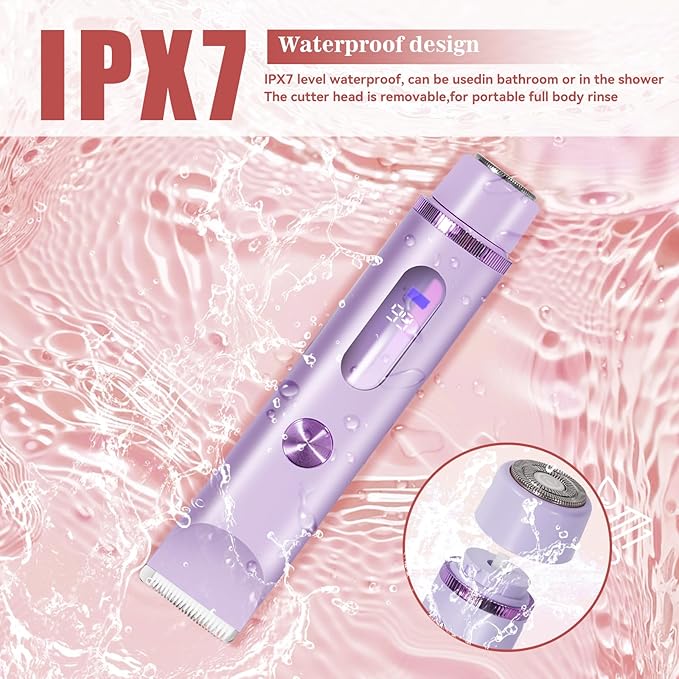 Bikini Trimmer for Women 2in1 High Power Epilators Hair Removal Waterproof Electric Razors Women's Electric Razor Pubic Hair Trimmer Shaver for Women for Ladies Pubic，Face， Underarms，Legs (Purple)