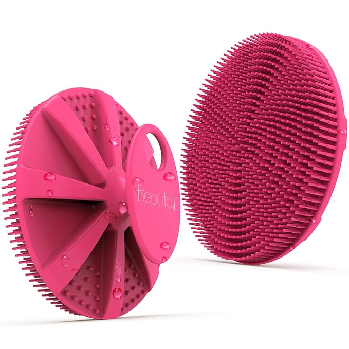 Silicone Body Scrubber, BEAUTAIL Shower Bath Scrubber, More Hygienic Than Traditional Loofah, Lather Nicely, Long Lasting, Gentle Exfoliating Brush for Women Men Baby Sensitive Skin, 1 Pack, Rose
