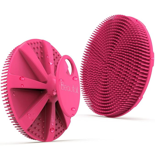 Silicone Body Scrubber, BEAUTAIL Shower Bath Scrubber, More Hygienic Than Traditional Loofah, Lather Nicely, Long Lasting, Gentle Exfoliating Brush for Women Men Baby Sensitive Skin, 1 Pack, Rose