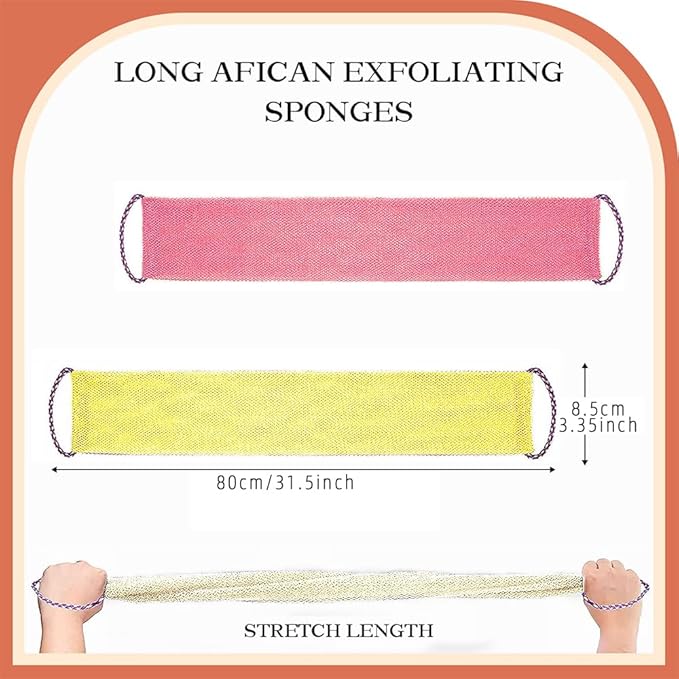 African Net Sponge with Handles 3 Pieces Long African Exfoliating Net Washcloth Bath Sponge Net Cloth Wash Net Body Back Scrubber for Shower Loofah
