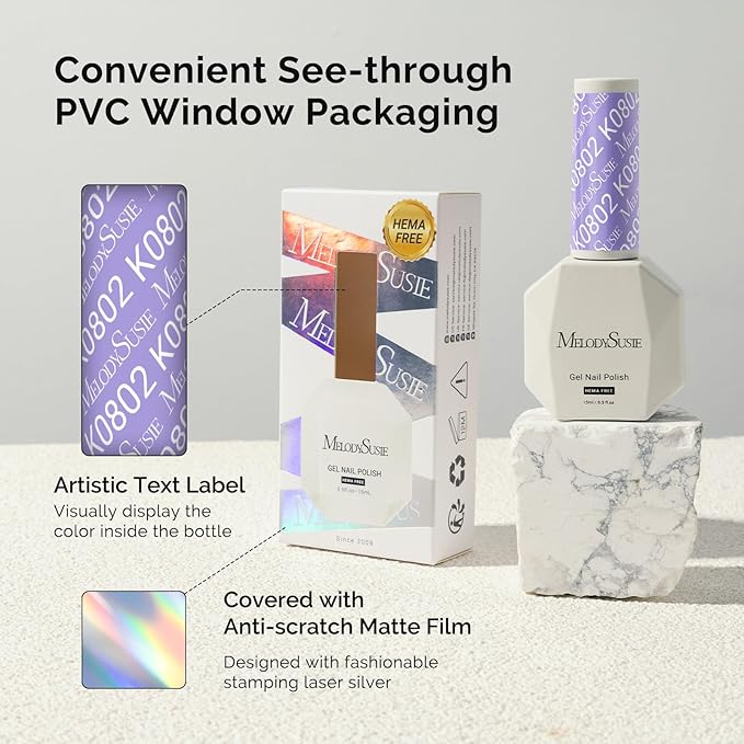 MelodySusie Hema Free Gel Nail Polish, 0.5 Fl Oz Thick Light Wisteria Purple Gel Polish, Non-Toxic, Long Lasting, Soak Off UV Nail Polish, Manicure Nail Design Salon DIY Nail Art at Home K0802