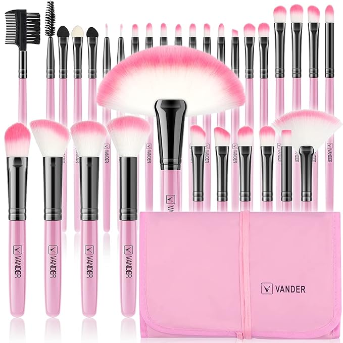 Makeup Brushes, VANDER 32pcs Makeup Brush Set Professional Soft Synthetic Foundation powder concealer blending Make up Brushes, eye shadow blush face brush set, Pink