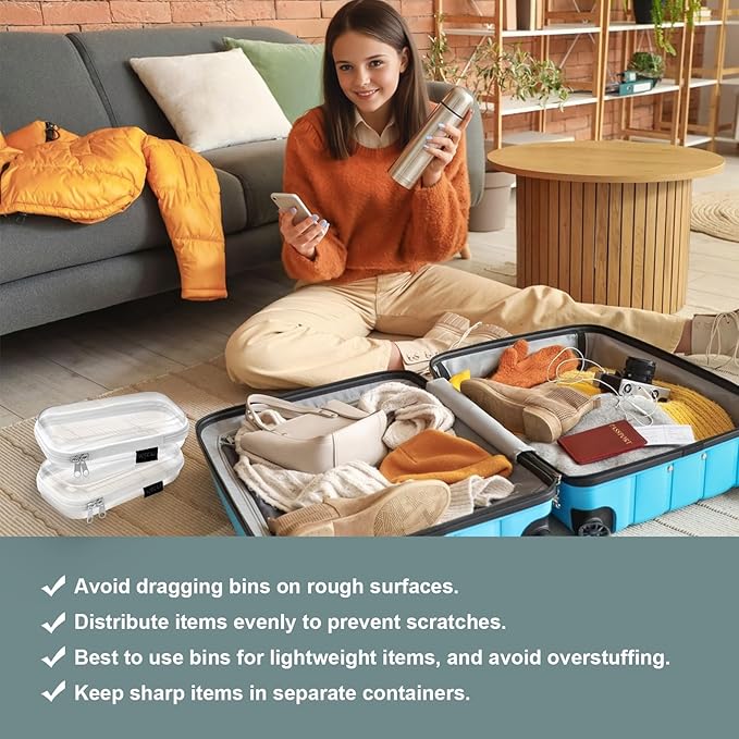 Set of 2 - Hard Sided Clear Zipper Case for Storage - Professional-Grade Plastic Hard Shell Zippered Organizers, Cosmetic Bag, Snack Bins