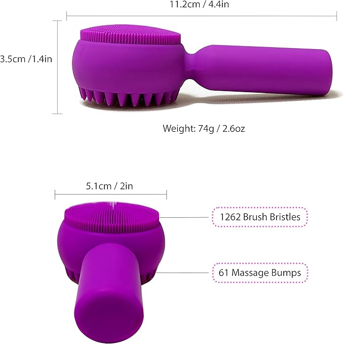 2 PC Silicone Facial Cleansing Brush 2 in 1 Facial Scrubber Manual Exfoliating Facial Brush Face Cleanser Face Exfoliator Ultrafine Bristles for Sensitive Skin Easy to Clean Lather Well(Black&Purple)