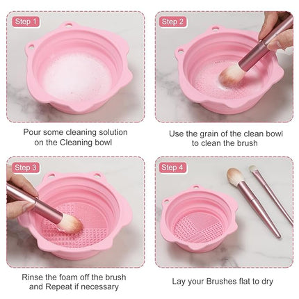 Makeup Brush Cleaner, Etercycle Foldable Silicone Brush Cleaner Bowl Srubber, Portable Washing Tools for Makeup Brush,Powder Puff,Sponge (Light Pink)