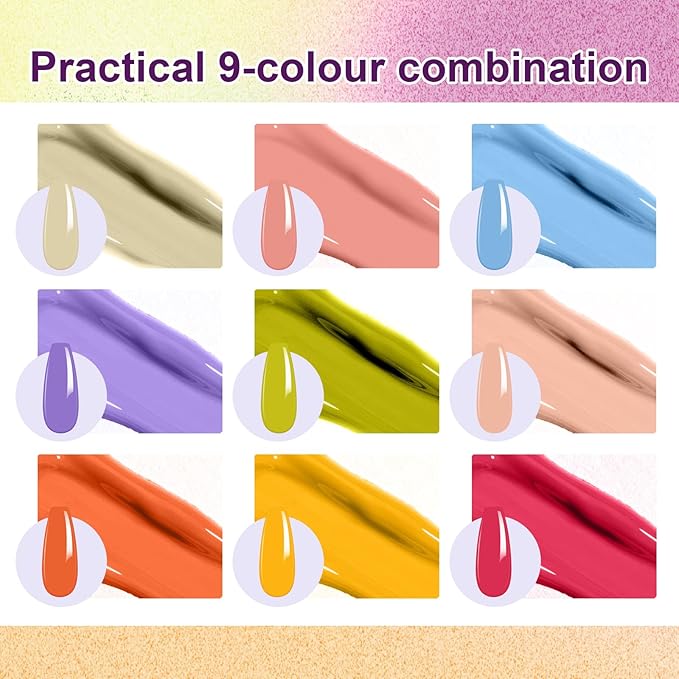 Gradient Painting Gel, 9 Bright Colors Ombre Gel Nail Polish Orange Yellow Blue for Pigment Pat Kit Aura Nails French Manicure Soak Off UV Long-lasting Home Salon DIY Nail Art Joy Tints