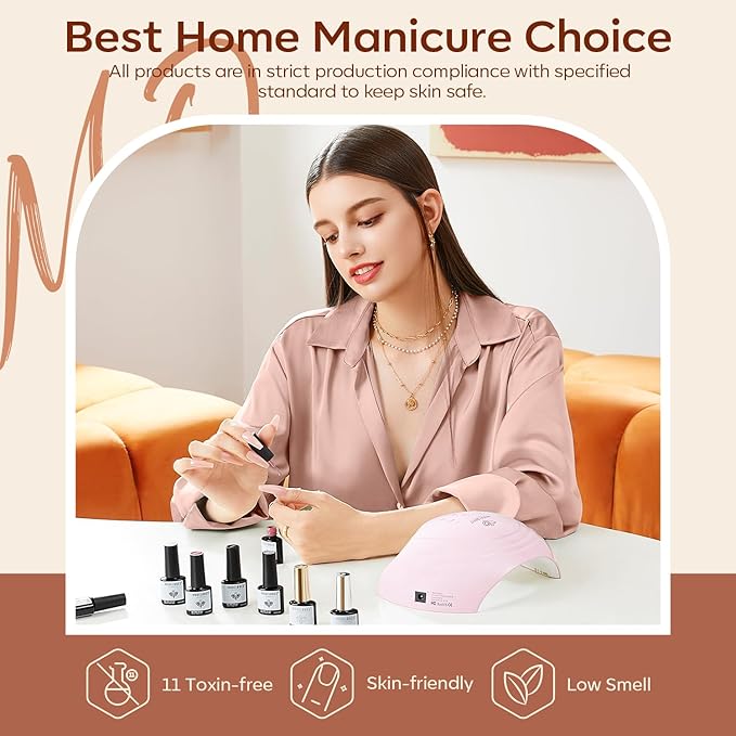 modelones 32 PCS Fall Gel Nail Polish Set, 28 Colors Gel Polish with No Wipe Base Coat, Glitter & Glossy & Matte Top Coat Yellow Orange Brown Nude Glitter Soak Off LED Nail Art Kit Salon at Home