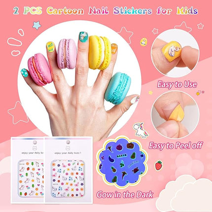 wakaniya Kids Nail Polish - Mini Nail Polish Set for Girls 12 Rainbow Colors with Nail Stickers, Water Based Natural Safe Non Toxic Peel Off