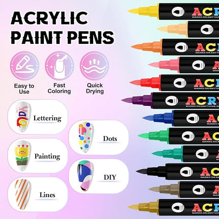 Kalolary 24 Colors Nail Art Pens Set,12PCS 3D Nail Polish Pens Double-Ended Acrylic Paint Pen Nail Art Markers Quick-Drying Nail Art Tools for Dotting Drawing Painting DIY Nail Art Beauty Manicure（E）