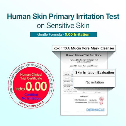coxir TXA Mucin All-in-One Pore Mask Cleanser – Quick 1–2 Min Gel-to-Foam Wash-Off Face Mask + Cleanser, Charcoal & Snail Mucin, Deep Pore Cleansing, Blackhead Care, Hydrating, Korean Skin Care, 120ml