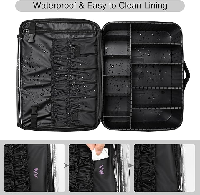 Relavel Extra Large Makeup Case with Plastic Dividers Washable and Easy to Clean, Travel Makeup Train Case Professional Makeup Artist Bag Portable Nail Organizer Box Art Supply Case (Black)
