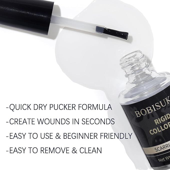 BOBISUKA Rigid Collodion with Brush & Remover Makeup Set Professional Scarring Liquid For Special Effects Makeup Kit, Face Body Realistic SFX Scar Makeup for Halloween Costume Cosplay Film Stage