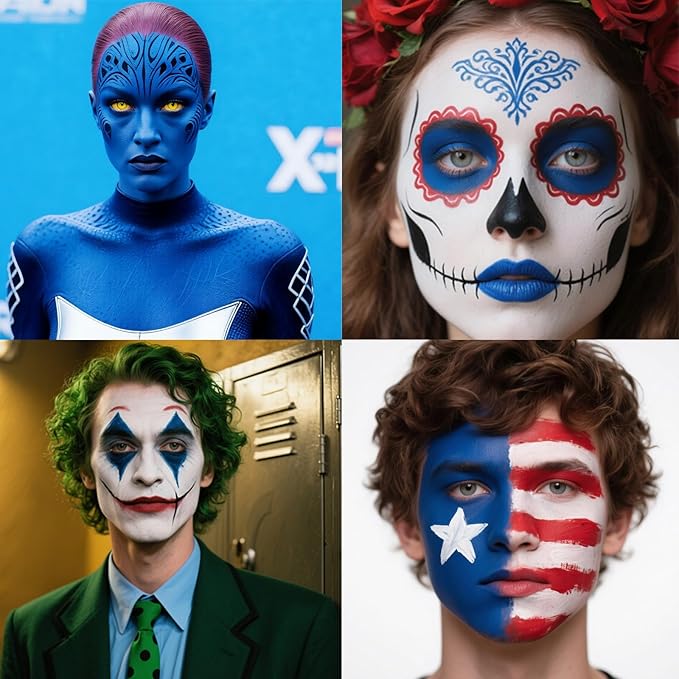 Blue Face Paint Stick,Water-Based Blue Body Paint Stick,Washable Full-Coverage Halloween Face Painting for Avatar Sally Corpse Bride Costume,Professional SFX Makeup for Cosplay,1.06 OZ