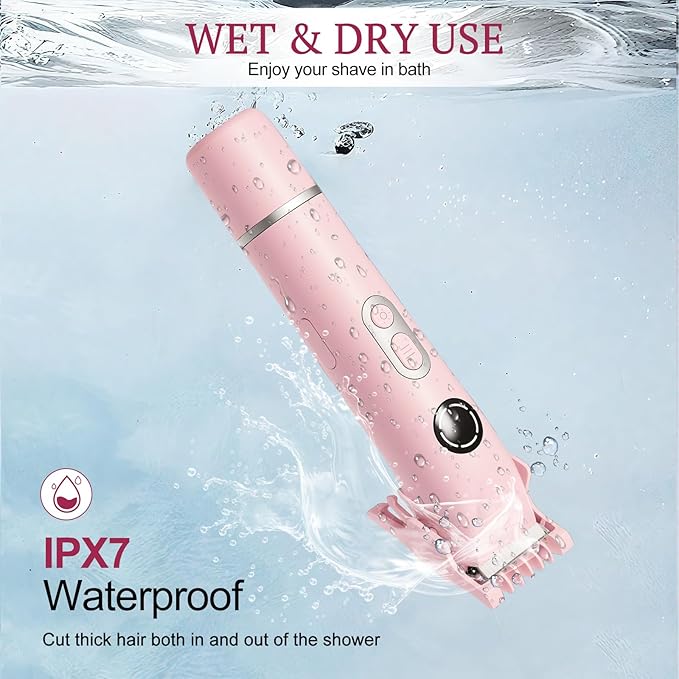 Dermave Bikini Shaver, 4-in-1 Bikini Trimmer for Women, Electric Razors with Dual Heads, Cordless Body Hair Trimmer, Rechargeable Pubic Hair Trimmer for Legs Body Facial Hair, Ceramic Blade