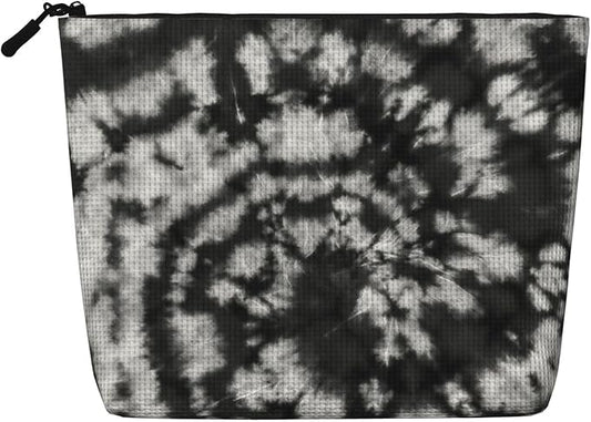 MOLAIGIN Tie Dye Black White Grey Cosmetic Bag For Women, Travel Makeup Bag, Toiletry Zipper Bag, Large Capacity Aesthetic Cases