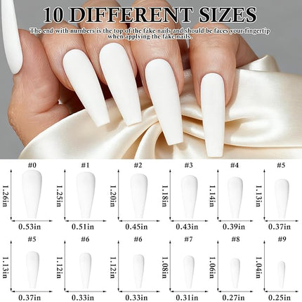 LoveOurHome 100pc Coffin Press on Nails Long Fake Nails White Matte Full Cover False Nails Press ons Artificial Nail Medium Ballerina Fake Fingernail Presson on Nail Tips for Women Kids Girls