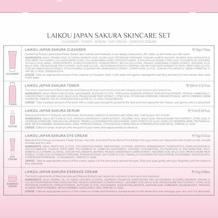 LAIKOU Skin Care Set JAPAN SAKURA Women Beauty Gift Sets Skin Care Kit with Cleanser, Toner, Serum, Eye Cream, Face Cream Travel Kit for Women Teen Girls Mom Daughter Birthday TSA-friendly Sizes 5pcs