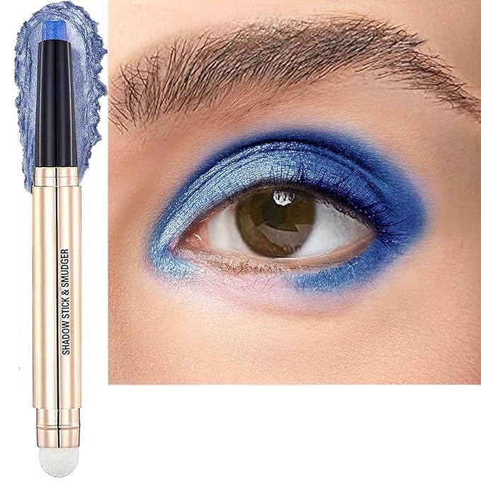 Blue Eyeshadow Stick Eyeliner pencil Makeup Cream Shimmer Smooth Eye shadow Pencil Hypoallergenic Waterproof Long Lasting Dark Light Navy Single palette Pencil Eye shadow Pen (16#)