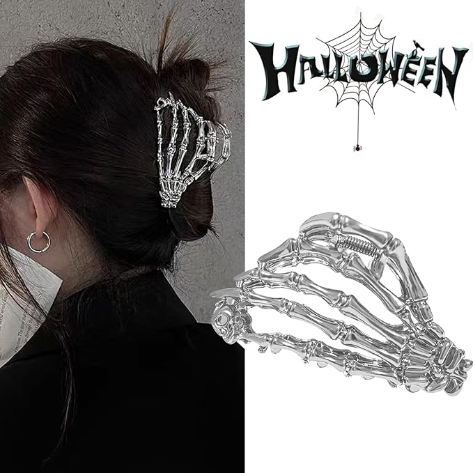 3 Pieces Large Metal Spider Net Hand Hair Claw Clips for Women and Girls Thick Long Hair, Nonslip Skeleton Spooky Barrette Headband Hair Styling Accessories for Halloween Christmas Gifts