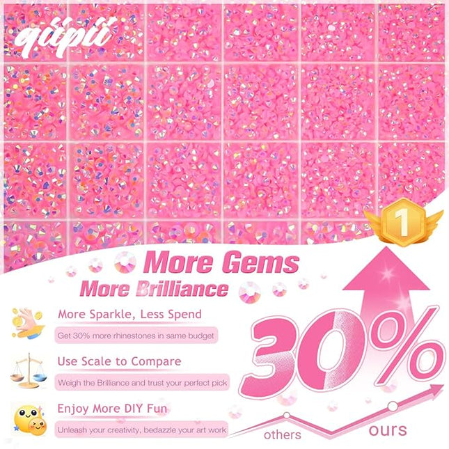qiipii Dark Pink AB Resin Rhinestones w B7000 Glue for Bedazzling Crafting 2mm-6mm Flatback Jelly Stones Diamonds Gems Bedazzler Kit Charms for Nails Face Makeup Tumblers Bottles Crafts Shoes Clothes
