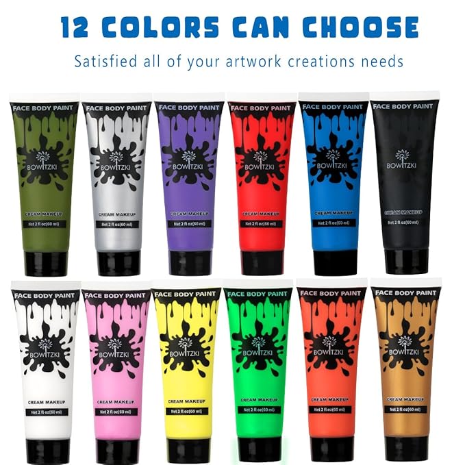 Bowitzki Face and Body Paint 2oz Cream Makeup 60ml Water Based Face Painting Special Effects For Adults Children Kids Halloween Christmas Party Stage Cosplay (Dark Green)