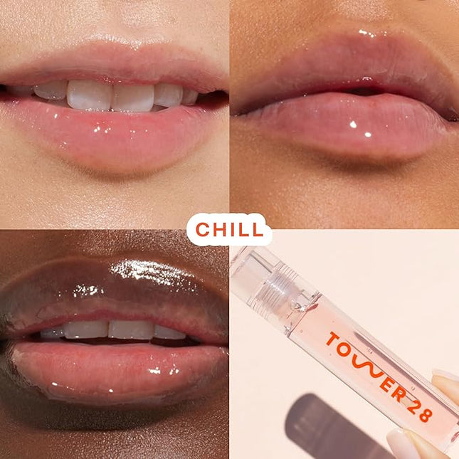 Tower 28 ShineOn Lip Jelly, CHILL | Non-Sticky, Vegan Lip Gloss in Clear | Moisturizing Apricot and Raspberry Seed Oil | Clean, Cruelty Free